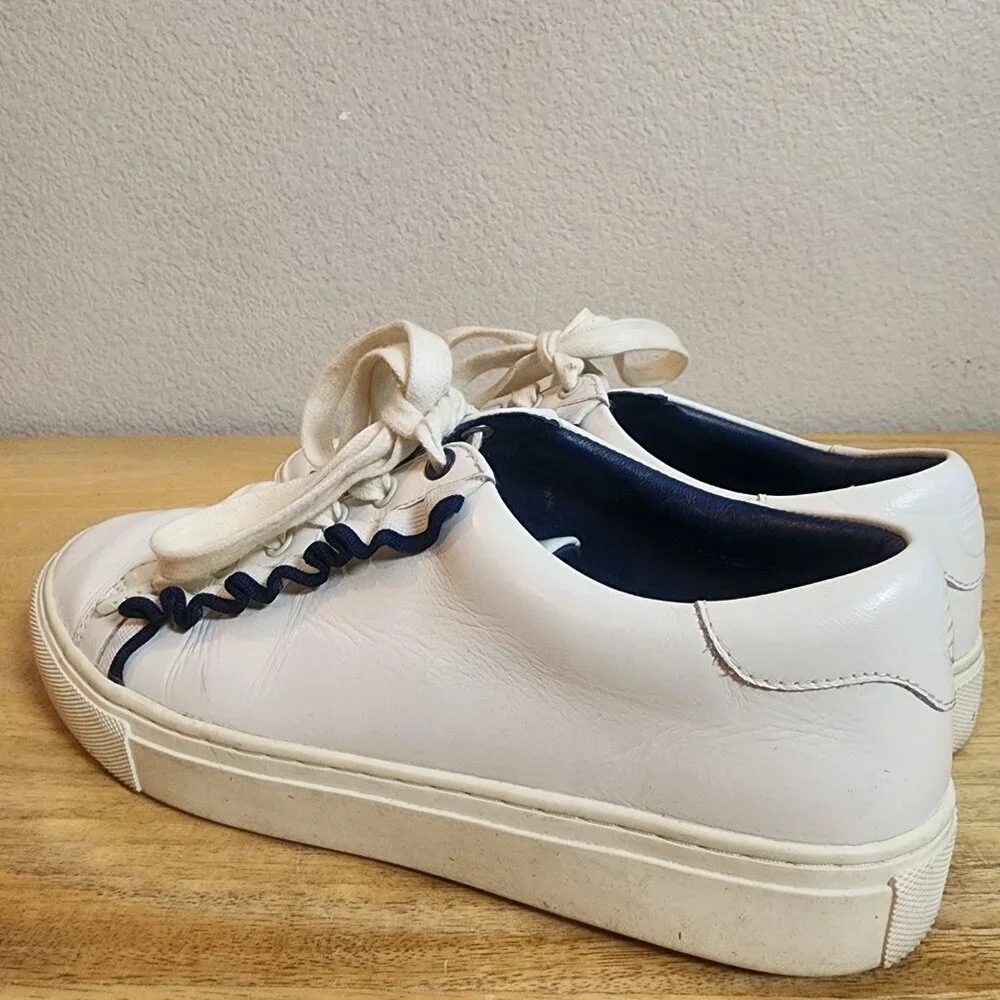 Tory Sport Shoes Womens Size 7.5 White Navy Leather Lace Up Low Top Sneakers